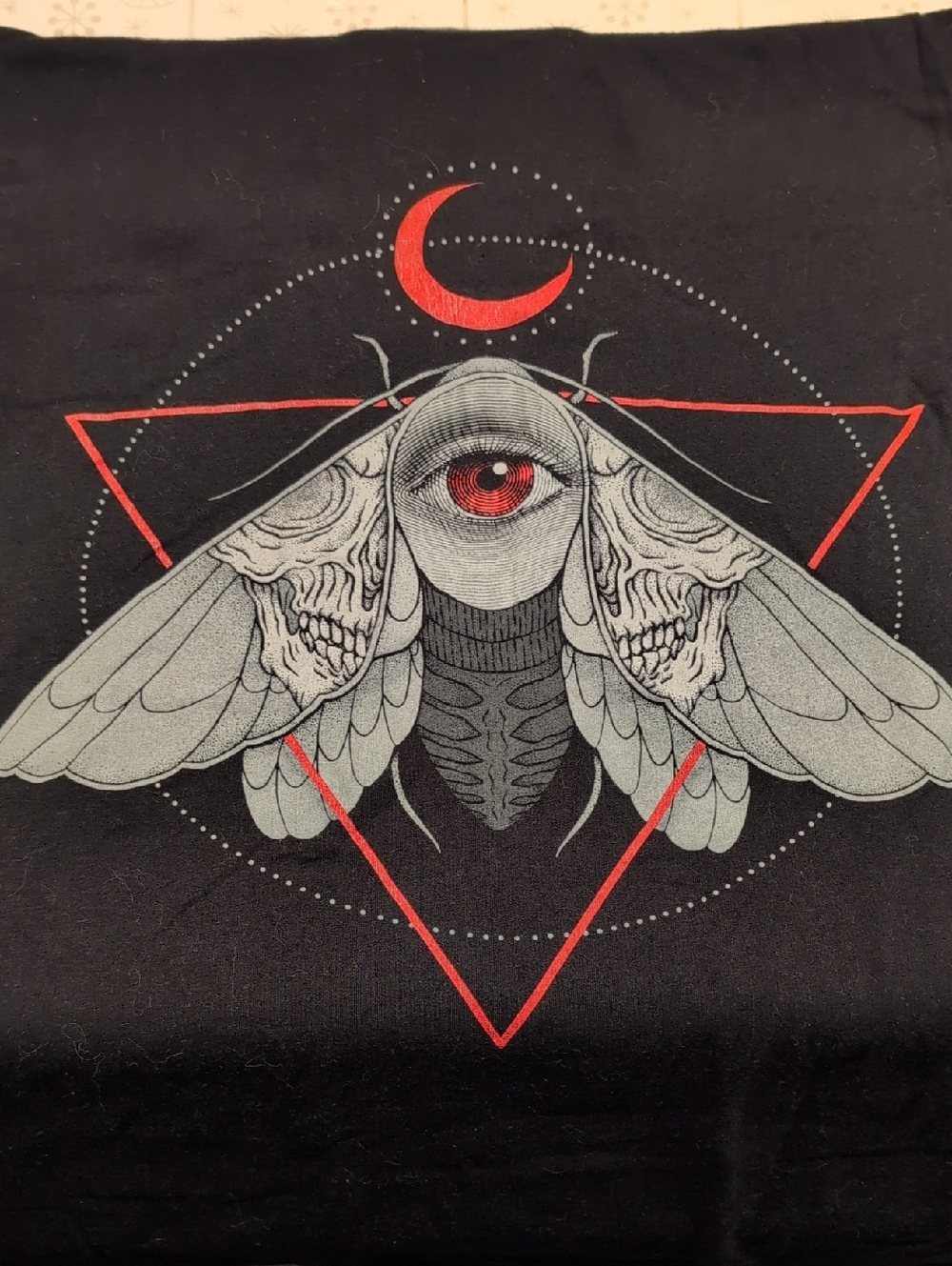 Black Graphic Moth Tee with Red Crescent - Picture 3 of 4